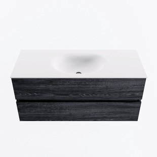 MONDIAZ VICA 110cm badmeubel onderkast Antracite 2 lades. Wastafel MOON midden 1 kraangat, kleur Talc.