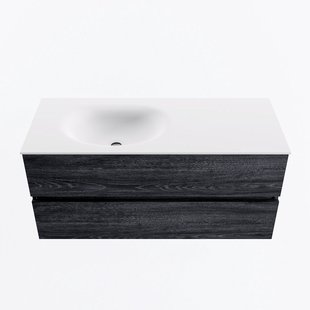 MONDIAZ VICA 110cm badmeubel onderkast Antracite 2 lades. Wastafel MOON links 1 kraangat, kleur Talc.