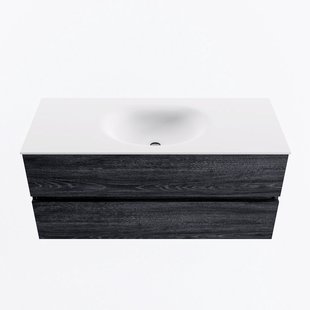 MONDIAZ VICA 110cm badmeubel onderkast Antracite 2 lades. Wastafel MOON midden zonder kraangat, kleur Talc.
