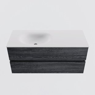 MONDIAZ VICA 110cm badmeubel onderkast Antracite 2 lades. Wastafel MOON links zonder kraangat, kleur Talc.