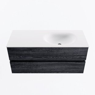 MONDIAZ VICA 110cm badmeubel onderkast Antracite 2 lades. Wastafel MOON rechts zonder kraangat, kleur Talc.