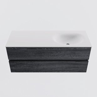 MONDIAZ VICA 120cm badmeubel onderkast Antracite 2 lades. Wastafel MOON rechts 1 kraangat, kleur Talc.