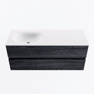 MONDIAZ VICA 120cm badmeubel onderkast Antracite 2 lades. Wastafel MOON links zonder kraangat, kleur Talc.