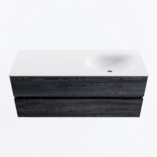 MONDIAZ VICA 120cm badmeubel onderkast Antracite 2 lades. Wastafel MOON rechts zonder kraangat, kleur Talc.