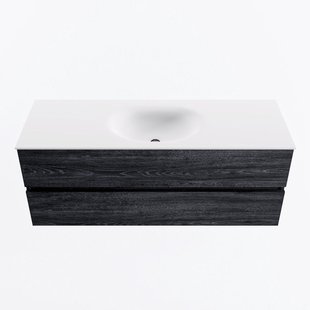 MONDIAZ VICA 130cm badmeubel onderkast Antracite 2 lades. Wastafel MOON midden 1 kraangat, kleur Talc.