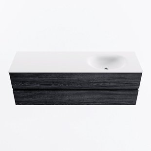 MONDIAZ VICA 150cm badmeubel onderkast Antracite 2 lades. Wastafel MOON rechts 1 kraangat, kleur Talc.