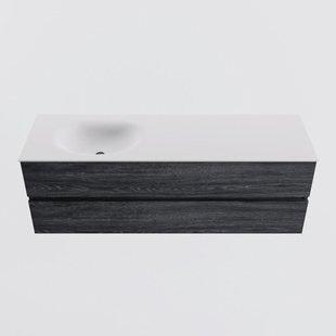 MONDIAZ VICA 150cm badmeubel onderkast Antracite 2 lades. Wastafel MOON links zonder kraangat, kleur Talc.