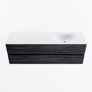 MONDIAZ VICA 150cm badmeubel onderkast Antracite 2 lades. Wastafel MOON rechts zonder kraangat, kleur Talc.