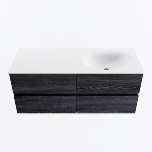 MONDIAZ VICA 120cm badmeubel onderkast Antracite 4 lades. Wastafel MOON rechts 1 kraangat, kleur Talc.