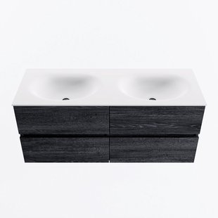 MONDIAZ VICA 120cm badmeubel onderkast Antracite 4 lades. Wastafel MOON dubbel zonder kraangat, kleur Talc.