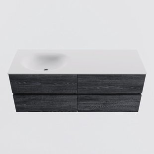 MONDIAZ VICA 130cm badmeubel onderkast Antracite 4 lades. Wastafel MOON links 1 kraangat, kleur Talc.