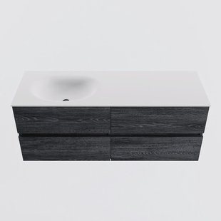MONDIAZ VICA 130cm badmeubel onderkast Antracite 4 lades. Wastafel MOON links zonder kraangat, kleur Talc.
