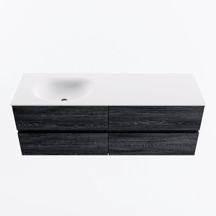 MONDIAZ VICA 140cm badmeubel onderkast Antracite 4 lades. Wastafel MOON links 1 kraangat, kleur Talc.