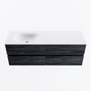 MONDIAZ VICA 140cm badmeubel onderkast Antracite 4 lades. Wastafel MOON links zonder kraangat, kleur Talc.