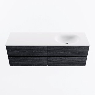 MONDIAZ VICA 150cm badmeubel onderkast Antracite 4 lades. Wastafel MOON rechts 1 kraangat, kleur Talc.