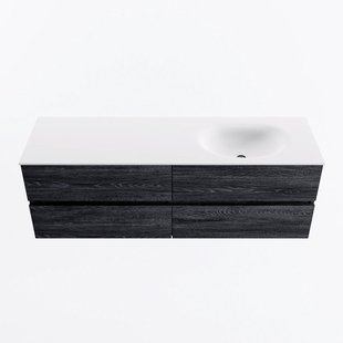 MONDIAZ VICA 150cm badmeubel onderkast Antracite 4 lades. Wastafel MOON rechts zonder kraangat, kleur Talc.