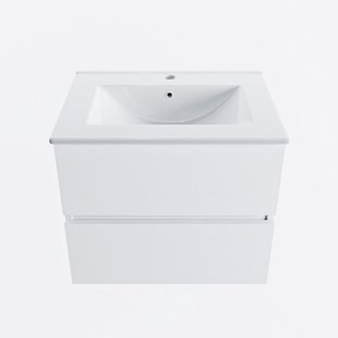 MONDIAZ VICA 60cm badmeubel onderkast Talc 2 lades. Wastafel DENIA midden 1 kraangat, kleur Glanzend Wit.