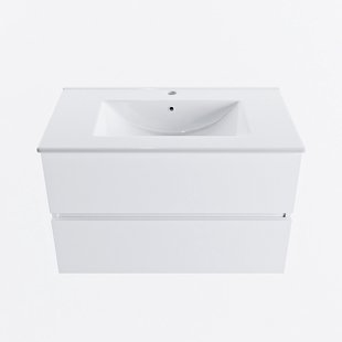 MONDIAZ VICA 80cm badmeubel onderkast Talc 2 lades. Wastafel DENIA midden 1 kraangat, kleur Glanzend Wit.