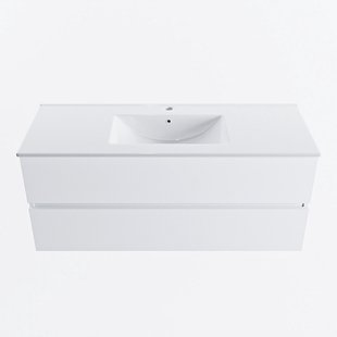 MONDIAZ VICA 120cm badmeubel onderkast Talc 2 lades. Wastafel DENIA midden 1 kraangat, kleur Glanzend Wit.