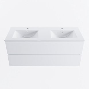 MONDIAZ VICA 120cm badmeubel onderkast Talc 2 lades. Wastafel DENIA dubbel 2 kraangaten, kleur Glanzend Wit.