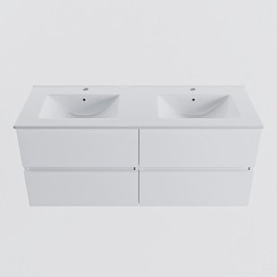 MONDIAZ VICA 120cm badmeubel onderkast Talc 4 lades. Wastafel DENIA dubbel 2 kraangaten, kleur Glanzend Wit.