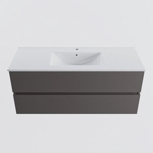 MONDIAZ VICA 120cm badmeubel onderkast Dark Grey 2 lades. Wastafel DENIA midden 1 kraangat, kleur Glanzend Wit.