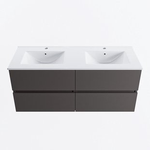 MONDIAZ VICA 120cm badmeubel onderkast Dark Grey 4 lades. Wastafel DENIA dubbel 2 kraangaten, kleur Glanzend Wit.