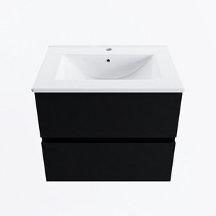 MONDIAZ VICA 60cm badmeubel onderkast Urban 2 lades. Wastafel DENIA midden 1 kraangat, kleur Glanzend Wit.