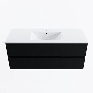 MONDIAZ VICA 120cm badmeubel onderkast Urban 2 lades. Wastafel DENIA midden 1 kraangat, kleur Glanzend Wit.