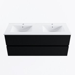 MONDIAZ VICA 120cm badmeubel onderkast Urban 2 lades. Wastafel DENIA dubbel 2 kraangaten, kleur Glanzend Wit.