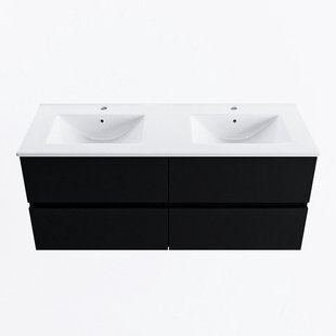 MONDIAZ VICA 120cm badmeubel onderkast Urban 4 lades. Wastafel DENIA dubbel 2 kraangaten, kleur Glanzend Wit.