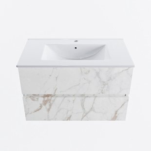 MONDIAZ VICA 80cm badmeubel onderkast Carrara 2 lades. Wastafel DENIA midden 1 kraangat, kleur Glanzend Wit.