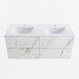 MONDIAZ VICA 120cm badmeubel onderkast Carrara 4 lades. Wastafel DENIA dubbel 2 kraangaten, kleur Glanzend Wit.