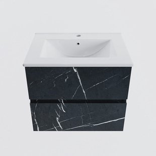 MONDIAZ VICA 60cm badmeubel onderkast Marquina 2 lades. Wastafel DENIA midden 1 kraangat, kleur Glanzend Wit.