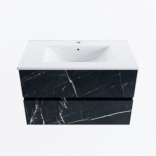 MONDIAZ VICA 80cm badmeubel onderkast Marquina 2 lades. Wastafel DENIA midden 1 kraangat, kleur Glanzend Wit.