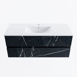 MONDIAZ VICA 120cm badmeubel onderkast Marquina 2 lades. Wastafel DENIA midden 1 kraangat, kleur Glanzend Wit.