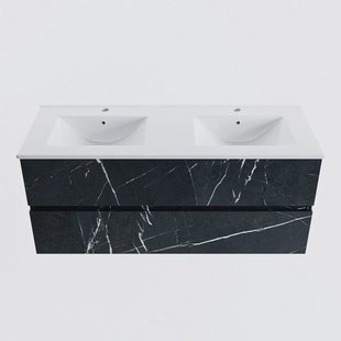 MONDIAZ VICA 120cm badmeubel onderkast Marquina 2 lades. Wastafel DENIA dubbel 2 kraangaten, kleur Glanzend Wit.