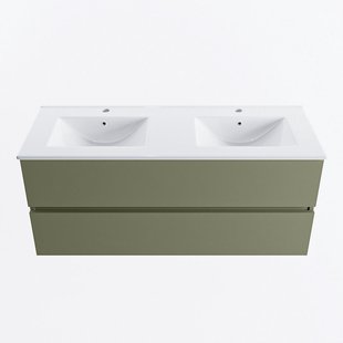 MONDIAZ VICA 120cm badmeubel onderkast Army 2 lades. Wastafel DENIA dubbel 2 kraangaten, kleur Glanzend Wit.