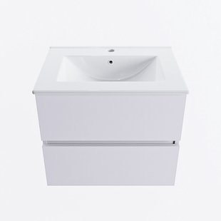 MONDIAZ VICA 60cm badmeubel onderkast Cale 2 lades. Wastafel DENIA midden 1 kraangat, kleur Glanzend Wit.