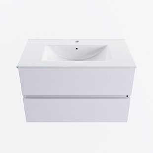 MONDIAZ VICA 80cm badmeubel onderkast Cale 2 lades. Wastafel DENIA midden 1 kraangat, kleur Glanzend Wit.