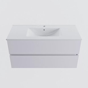 MONDIAZ VICA 100cm badmeubel onderkast Cale 2 lades. Wastafel DENIA midden 1 kraangat, kleur Glanzend Wit.