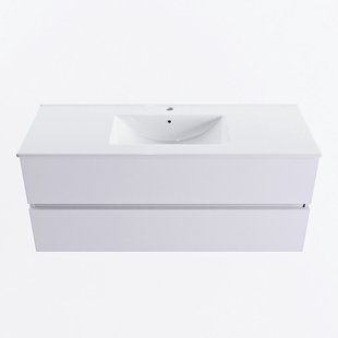 MONDIAZ VICA 120cm badmeubel onderkast Cale 2 lades. Wastafel DENIA midden 1 kraangat, kleur Glanzend Wit.