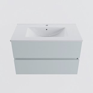 MONDIAZ VICA 80cm badmeubel onderkast Clay 2 lades. Wastafel DENIA midden 1 kraangat, kleur Glanzend Wit.