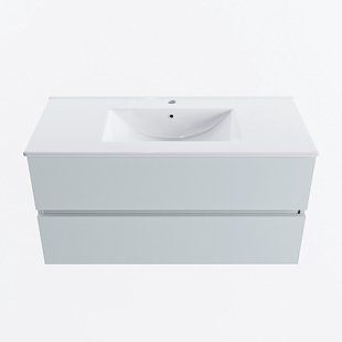 MONDIAZ VICA 100cm badmeubel onderkast Clay 2 lades. Wastafel DENIA midden 1 kraangat, kleur Glanzend Wit.