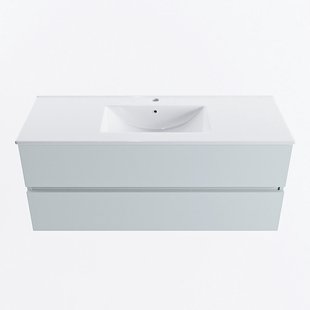 MONDIAZ VICA 120cm badmeubel onderkast Clay 2 lades. Wastafel DENIA midden 1 kraangat, kleur Glanzend Wit.