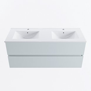 MONDIAZ VICA 120cm badmeubel onderkast Clay 2 lades. Wastafel DENIA dubbel 2 kraangaten, kleur Glanzend Wit.