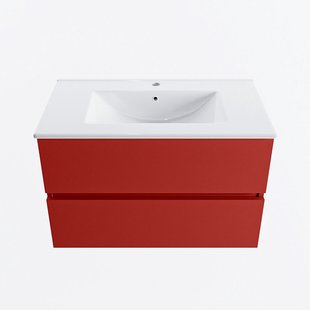 MONDIAZ VICA 80cm badmeubel onderkast Fire 2 lades. Wastafel DENIA midden 1 kraangat, kleur Glanzend Wit.