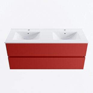 MONDIAZ VICA 120cm badmeubel onderkast Fire 2 lades. Wastafel DENIA dubbel 2 kraangaten, kleur Glanzend Wit.