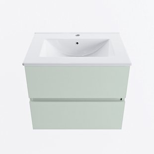 MONDIAZ VICA 60cm badmeubel onderkast Greey 2 lades. Wastafel DENIA midden 1 kraangat, kleur Glanzend Wit.