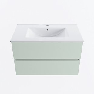 MONDIAZ VICA 80cm badmeubel onderkast Greey 2 lades. Wastafel DENIA midden 1 kraangat, kleur Glanzend Wit.